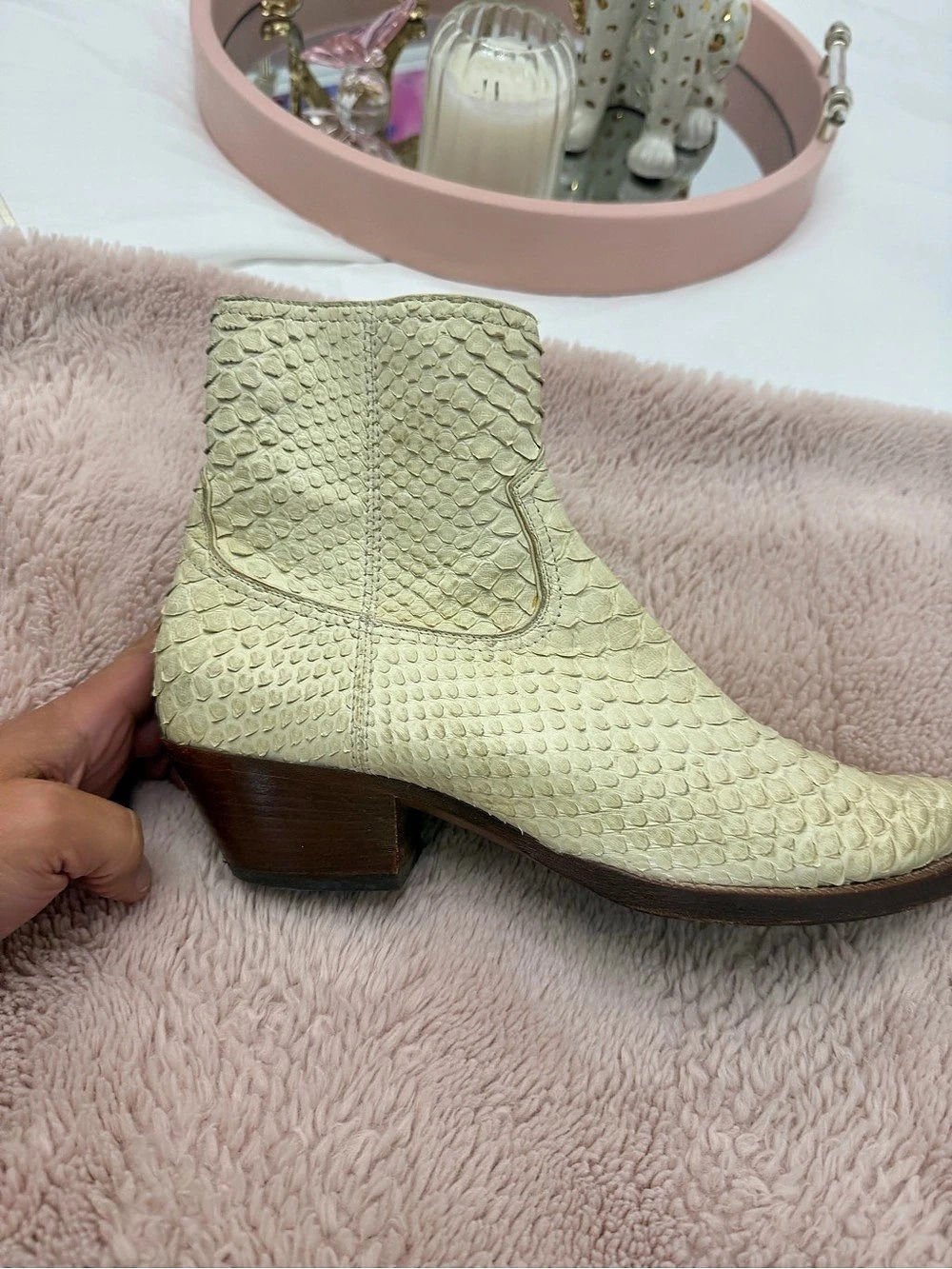 Saint Laurent Wyatt Python Ankle Boots Green EU 41